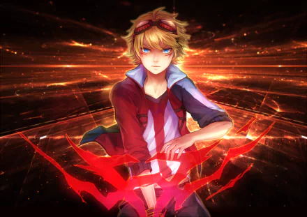 HD desktop wallpaper featuring Ezreal from the video game League Of Legends, with a dynamic and fiery background.