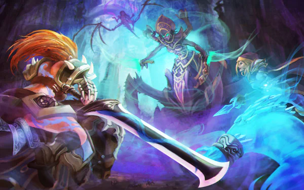 A dynamic 4K Ultra HD desktop wallpaper featuring intense characters from the video game Heroes of the Storm in a vibrant, action-packed scene.