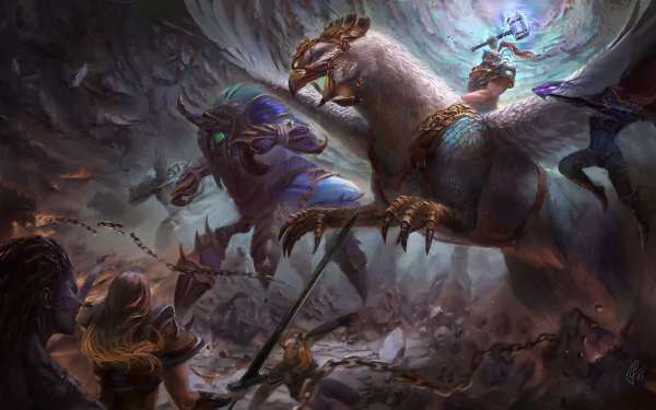 Epic battle scene from Heroes of the Storm, captured in stunning 8K Ultra HD, featuring detailed characters and dynamic action for PC desktop wallpaper.