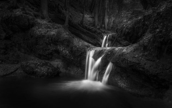 Earth Waterfall Waterfalls Nature Water Stream Black & White HD Wallpaper | Background Image