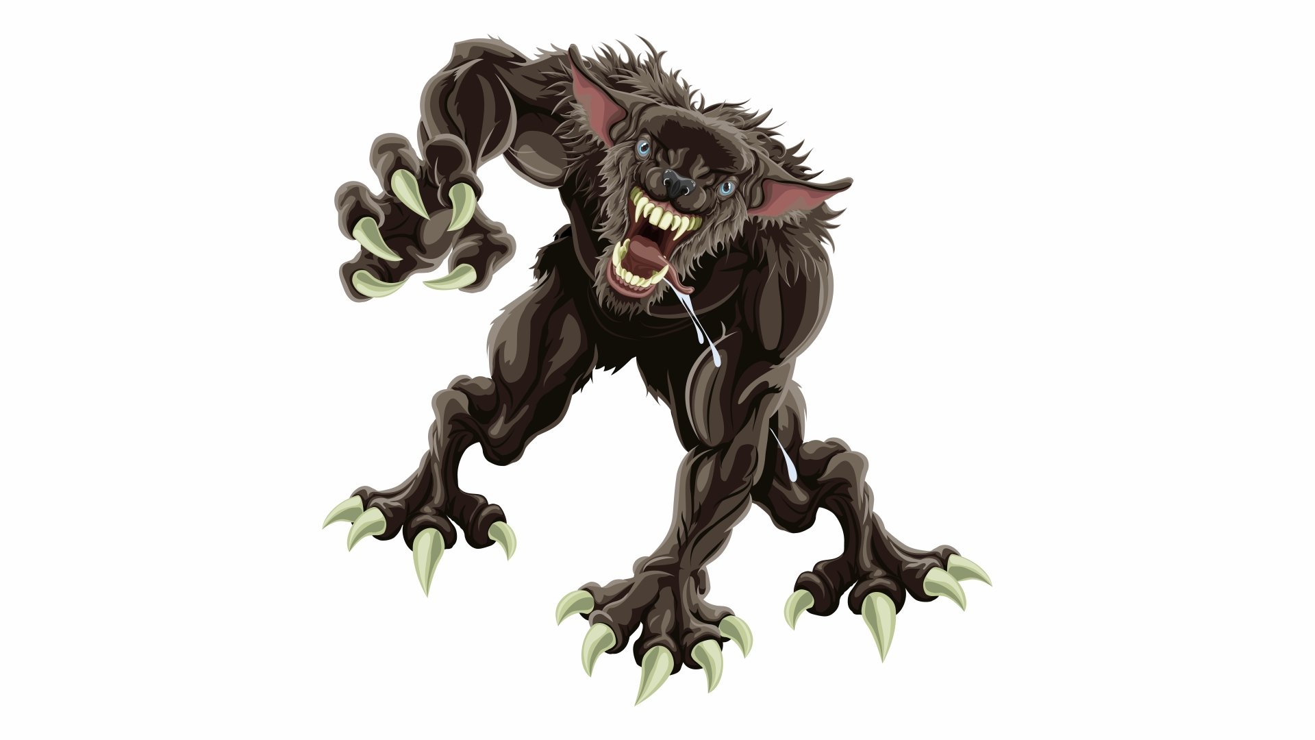 Dark werewolf with sharp claws and fangs snarling aggressively, depicted in 8K Ultra HD detail for PC desktop wallpaper and background.