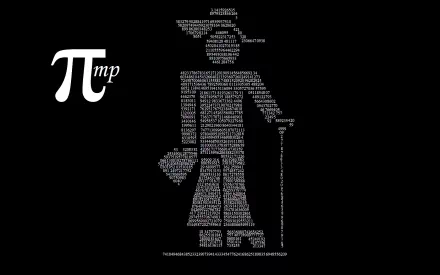 A creative HD desktop wallpaper featuring an abstract figure made of text, alongside mathematical symbols like π, exploring the intersection of art and mathematics.