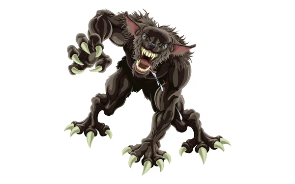 Dark werewolf with sharp claws and fangs snarling aggressively, depicted in 8K Ultra HD detail for PC desktop wallpaper and background.