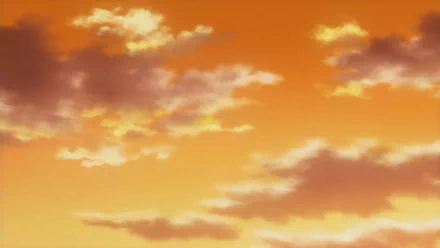 An HD desktop wallpaper featuring a vibrant anime sky with fluffy clouds beneath a warm, golden sunset, inspired by the aesthetic of Bakuman. Perfect backdrop for fans.