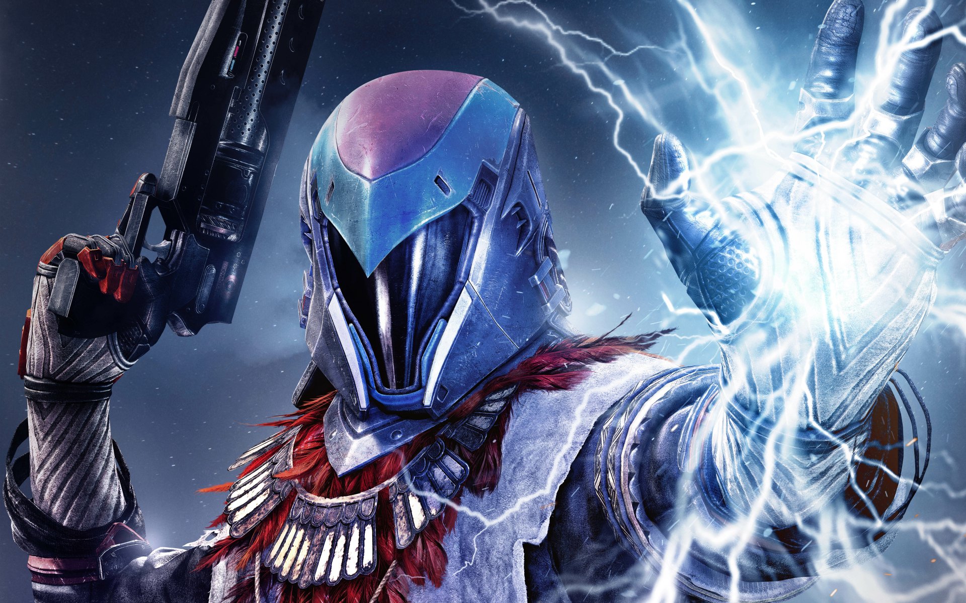 HD desktop wallpaper featuring a character from the video game Destiny, dressed in armour and casting a lightning bolt.