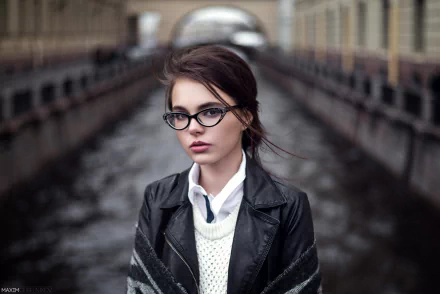 brown eyes glasses bokeh brunette model woman Oktyabrina Maximova HD Desktop Wallpaper | Background Image