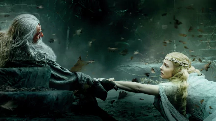 A dramatic scene from *The Hobbit: The Battle of the Five Armies*, featuring two characters reaching out to each other amidst a dark, atmospheric background in stunning 4K Ultra HD.