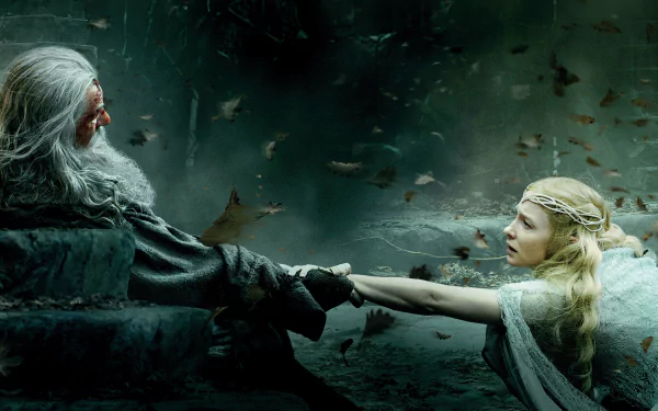 A dramatic scene from *The Hobbit: The Battle of the Five Armies*, featuring two characters reaching out to each other amidst a dark, atmospheric background in stunning 4K Ultra HD.