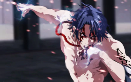 A HD desktop wallpaper featuring Portgas D. Ace from the anime One Piece, depicted in an intense and dynamic action pose with fiery effects in the background.