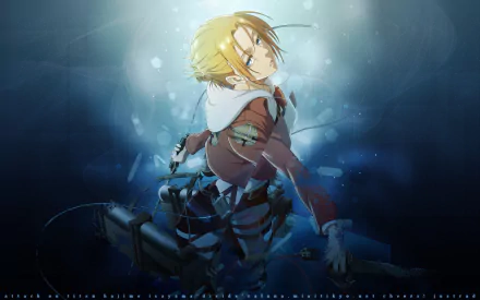HD wallpaper featuring Annie Leonhart from the anime Attack on Titan, set against a dynamic, blue-toned background.