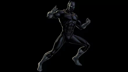 A dynamic HD desktop wallpaper featuring Black Panther from Marvel Comics, showcasing the iconic character in a striking pose against a dark background.