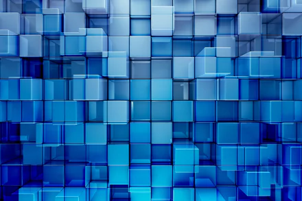 Abstract HD PC desktop wallpaper featuring a pattern of translucent blue cubes creating a geometric, three-dimensional effect.