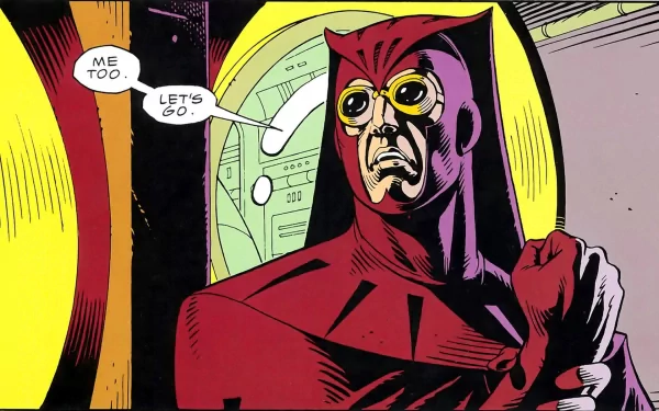 HD PC desktop wallpaper featuring Nite Owl from the Watchmen comic series, showcasing his distinctive costume and goggles in a bold, dramatic scene.