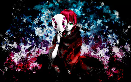 A striking HD wallpaper featuring Azami Midō from the anime Deadman Wonderland, set against a vivid background of blue and red abstract patterns.