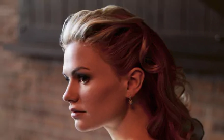 HD PC desktop wallpaper: close-up portrait of a celebrity woman in profile with styled hair and soft, warm lighting; identity unknown.