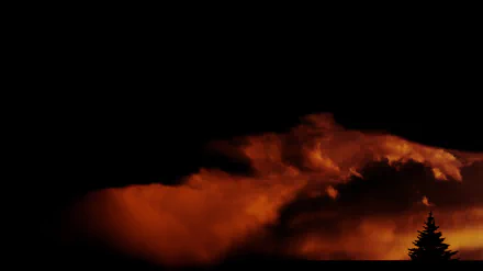 HD desktop wallpaper featuring a dark sky illuminated by fiery clouds above a silhouetted tree, blending elements of fire, cloud, and nature photography.