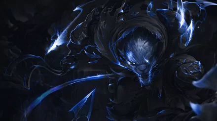 HD desktop wallpaper featuring Rengar from League of Legends in a dark, blue-themed background.