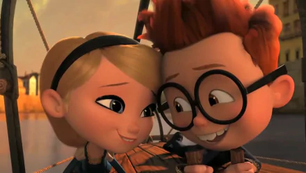 HD desktop wallpaper featuring characters from the movie Mr. Peabody & Sherman sharing a close, happy moment.