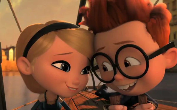 HD desktop wallpaper featuring characters from the movie Mr. Peabody & Sherman sharing a close, happy moment.