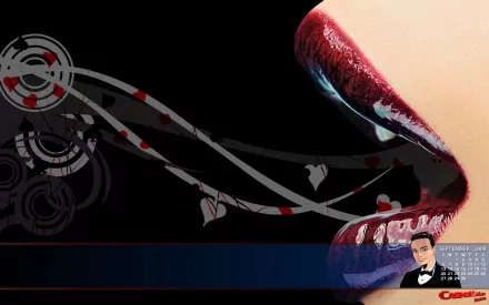 Man-made HD PC desktop wallpaper and background: glossy red lips exhaling stylized swooshes and hearts across a dark backdrop.