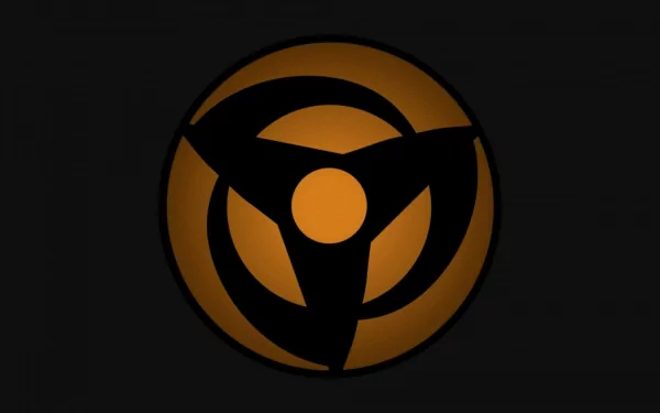 A striking HD wallpaper featuring the Mangekyō Sharingan from the anime Naruto, showcasing its iconic swirling design against a dark background.