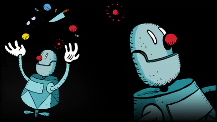 video game Detective Case and Clown Bot in: Murder in the Hotel Lisbon HD Desktop Wallpaper | Background Image