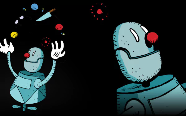 video game Detective Case and Clown Bot in: Murder in the Hotel Lisbon HD Desktop Wallpaper | Background Image