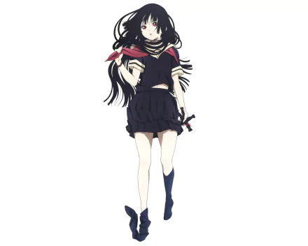 Full-body anime of Hell Girl in a black sailor uniform with a red scarf and long dark hair on a white background — 4K Ultra HD PC desktop wallpaper/background.