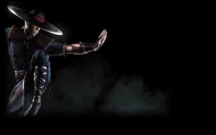 A dynamic HD background featuring a character from Mortal Kombat X, poised in a striking martial arts stance against a dark, smoky backdrop.