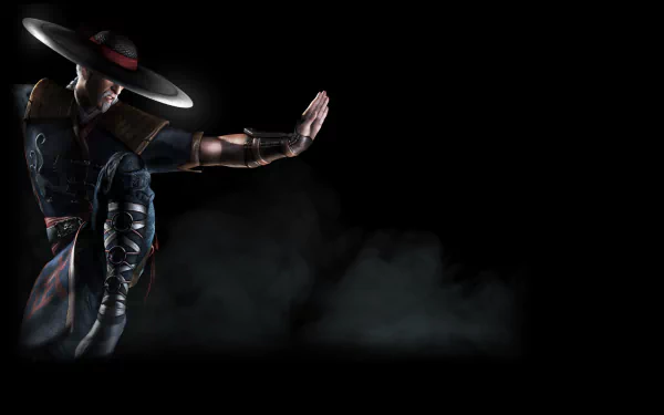 A dynamic HD background featuring a character from Mortal Kombat X, poised in a striking martial arts stance against a dark, smoky backdrop.