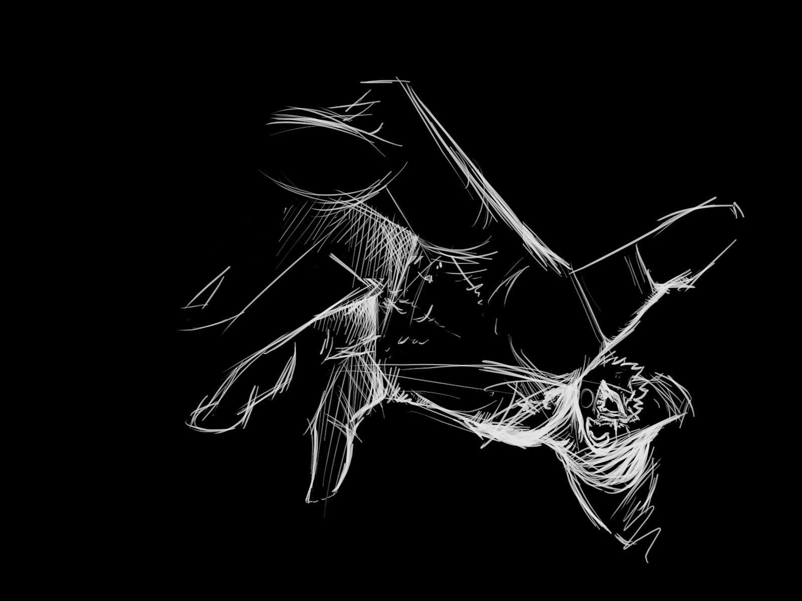 Artistic white sketch of a hand on a black background, designed as an HD PC desktop wallpaper and background.
