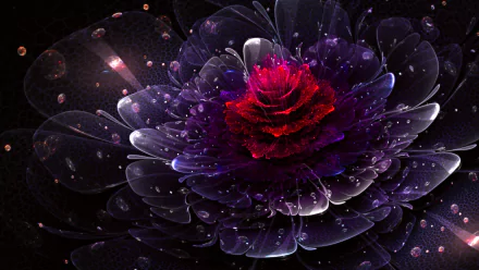 Psychedelic trippy fractal flower in vivid purple and red hues with abstract, glowing petals, rendered as an HD PC desktop wallpaper and background.