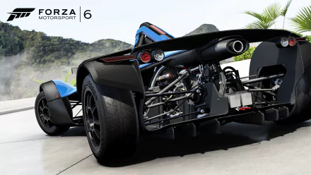 HD PC desktop wallpaper featuring a detailed rear view of a high-performance race car from the video game Forza Motorsport 6.