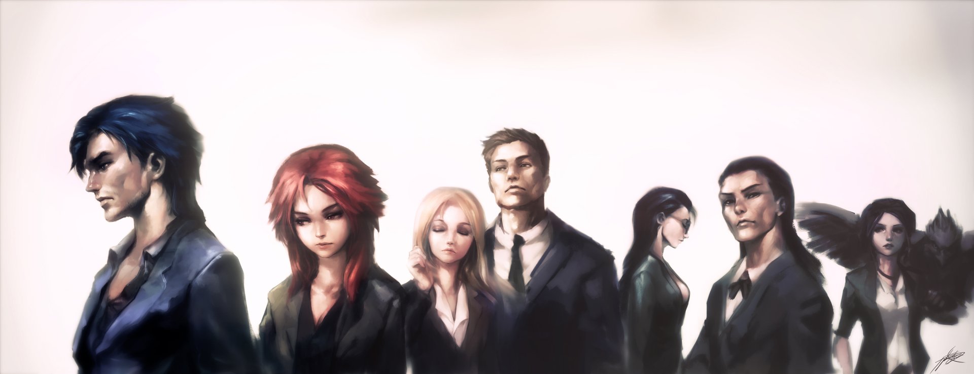 A dynamic HD wallpaper featuring characters from League of Legends: Quinn, Xin Zhao, Vayne, Garen, Lux, Shyvana, and Jarvan IV, showcasing their distinct styles and personalities.