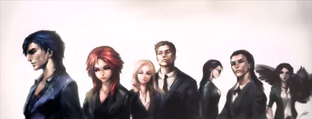 A dynamic HD wallpaper featuring characters from League of Legends: Quinn, Xin Zhao, Vayne, Garen, Lux, Shyvana, and Jarvan IV, showcasing their distinct styles and personalities.