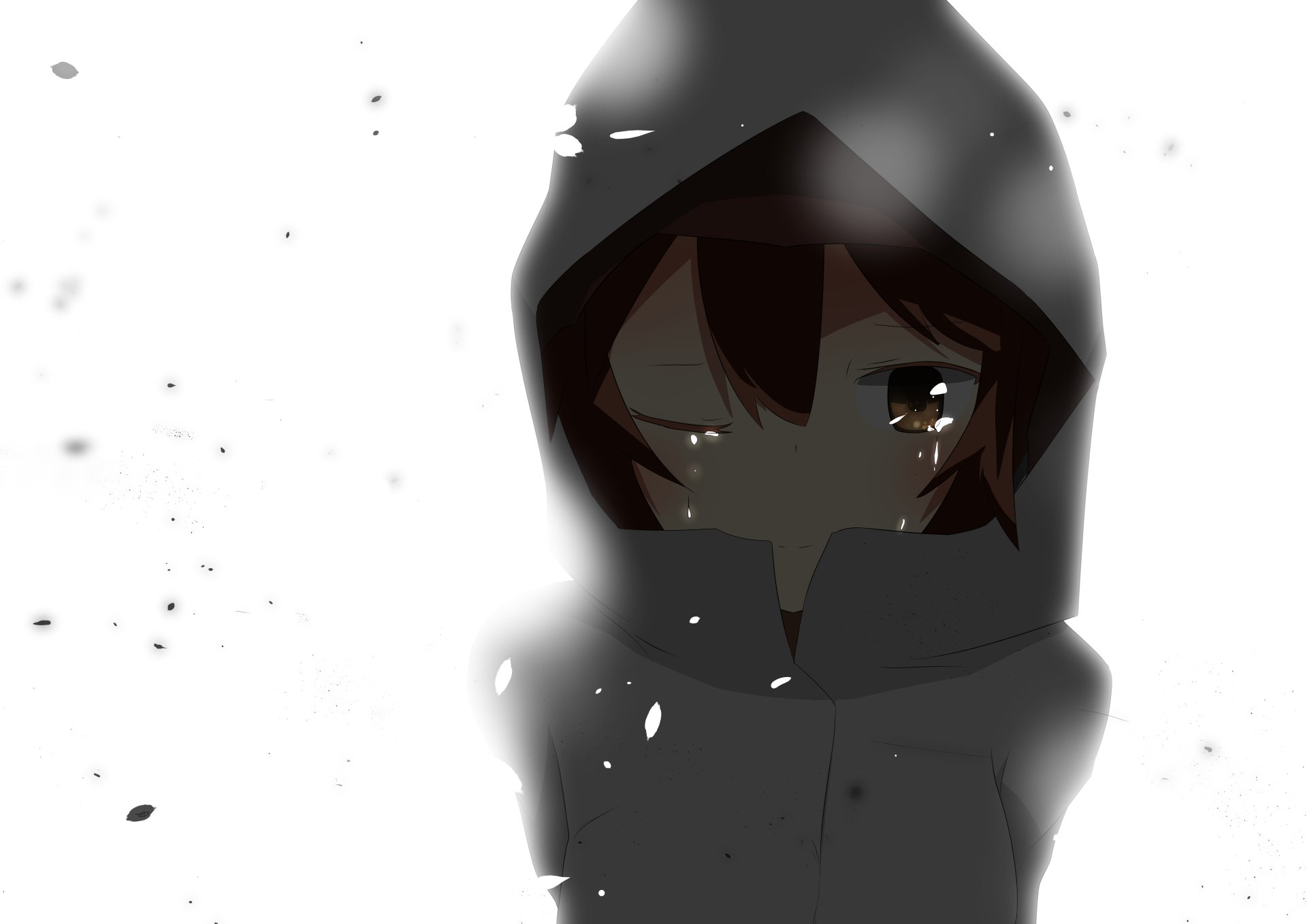 Liliruca Arde from the anime Is It Wrong to Try to Pick Up Girls in a Dungeon? depicted in a moody 4K Ultra HD PC desktop wallpaper with a hooded cloak and soft lighting.