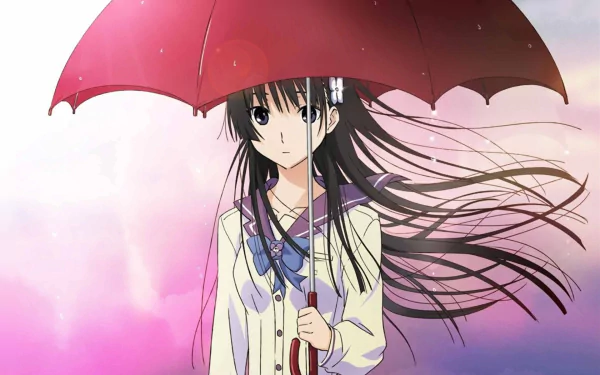 A captivating HD wallpaper featuring Rea Sanka from the anime Sankarea, holding an umbrella against a soft, colorful background.