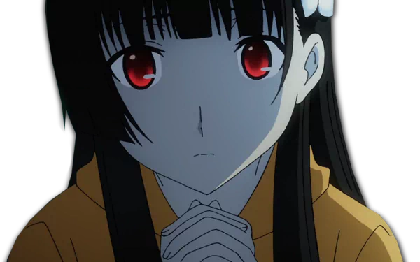 A striking HD wallpaper featuring Rea Sanka from the anime Sankarea, showcasing her with red eyes and a contemplative expression, set against a dark background.