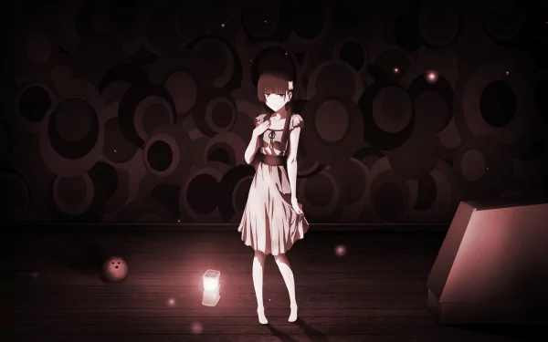 HD wallpaper featuring Rea Sanka from the anime Sankarea, set in a moody atmosphere with soft lighting and abstract shapes in the background.