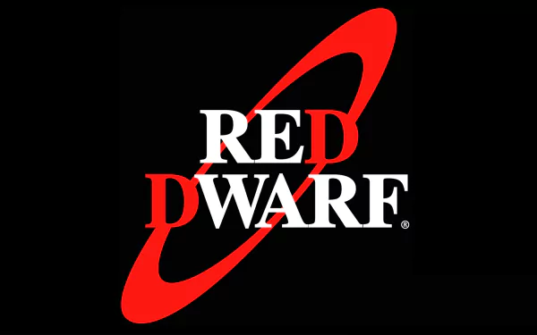 HD desktop wallpaper featuring the Red Dwarf TV show logo with bold red and white text and a stylized red ring on a black background.