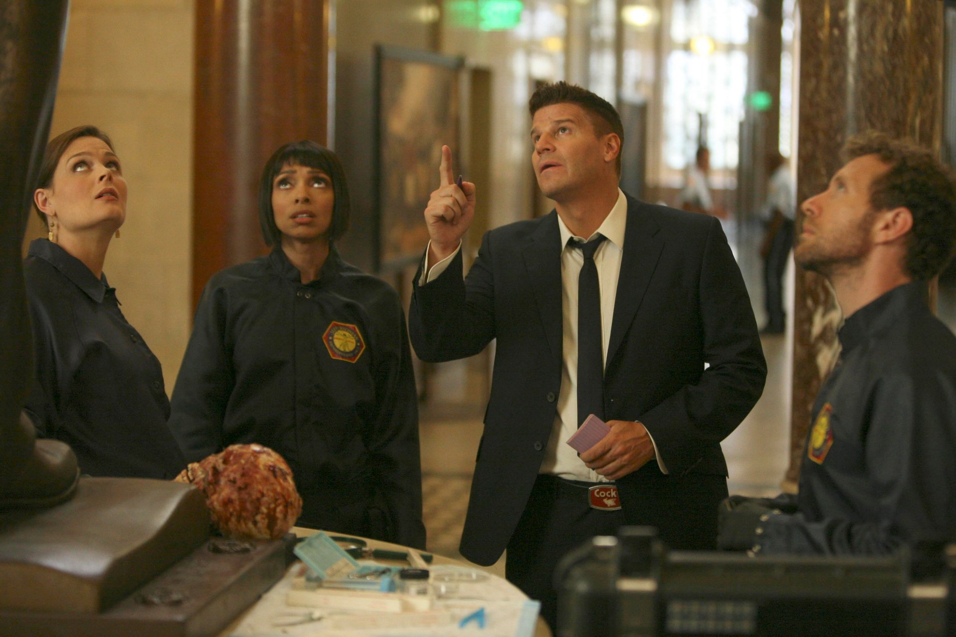 Download Camille Saroyan Tamara Taylor Jack Hodgins T.J. Thyne Emily Deschanel Temperance Brennan Seeley Booth David Boreanaz TV Show Bones 4k Ultra HD Wallpaper