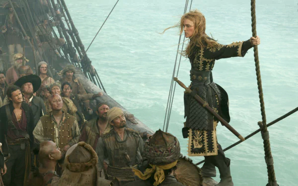 Will Turner Orlando Bloom Hector Barbossa Geoffrey Rush Elizabeth Swann Keira Knightley movie Pirates Of The Caribbean: At World's End HD Desktop Wallpaper | Background Image