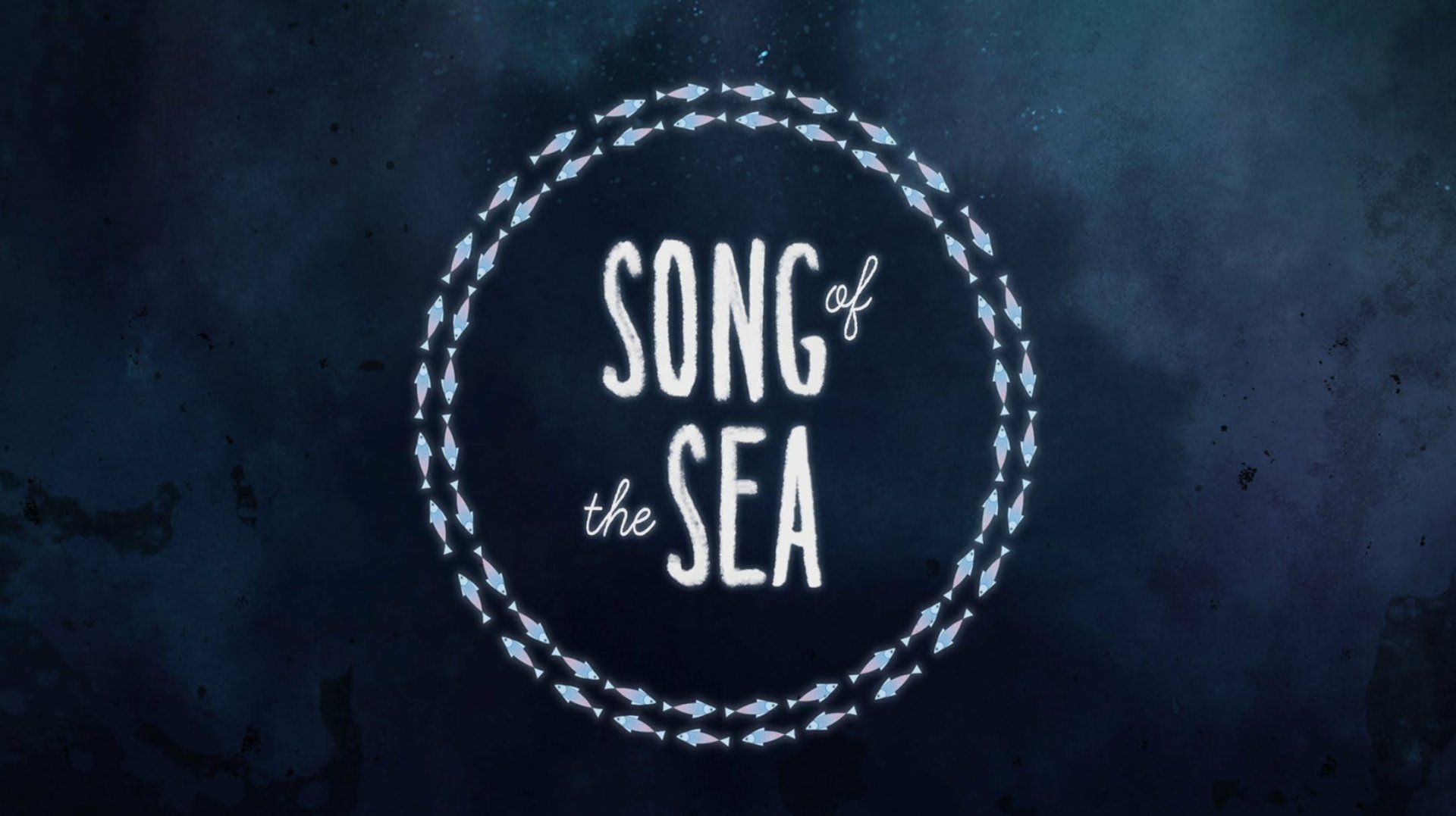HD desktop wallpaper featuring the title Song of the Sea surrounded by a circular nautical rope design on a dark blue background.