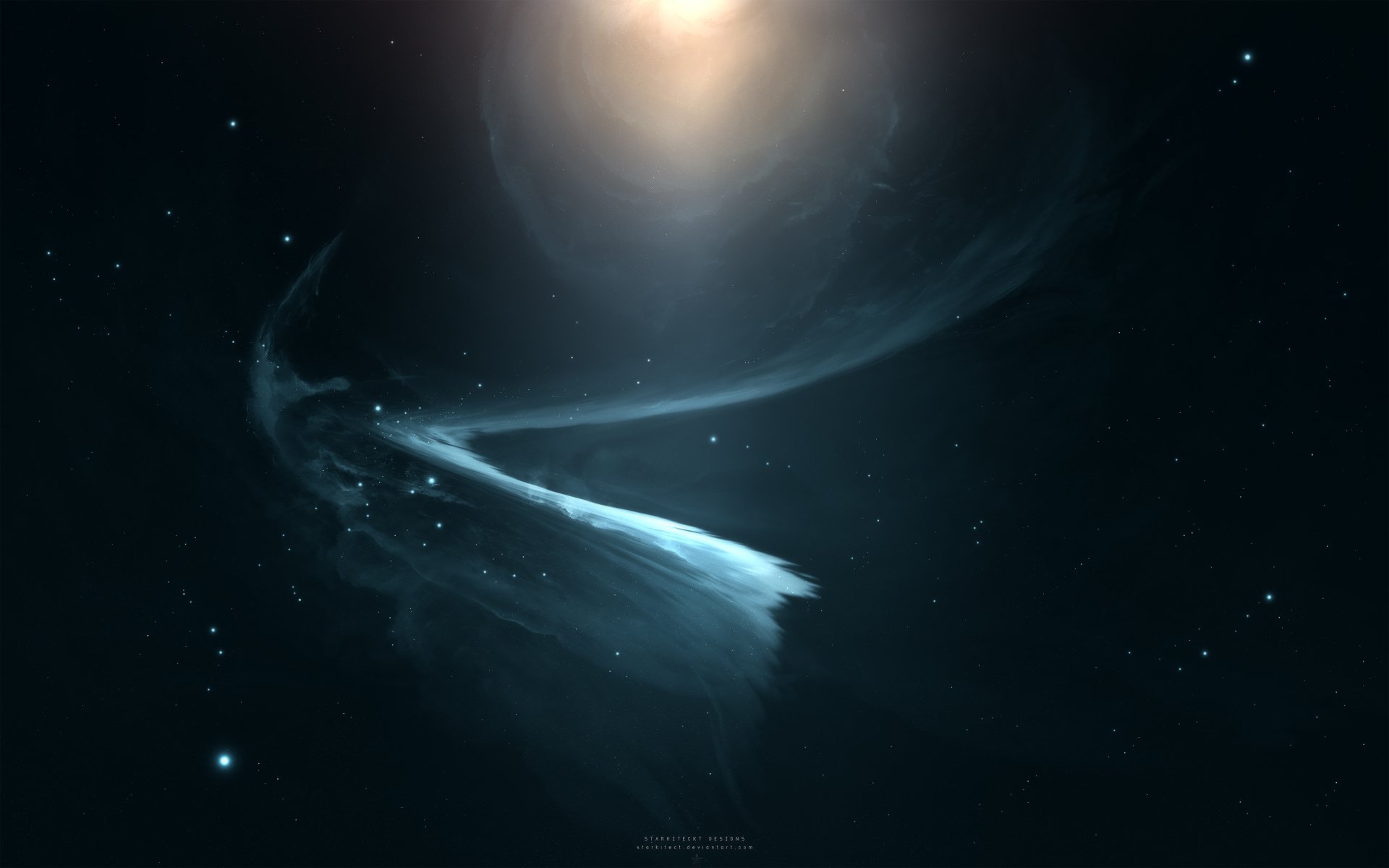 HD sci-fi wallpaper featuring a stunning nebula in space, with ethereal light effects and deep cosmic details.