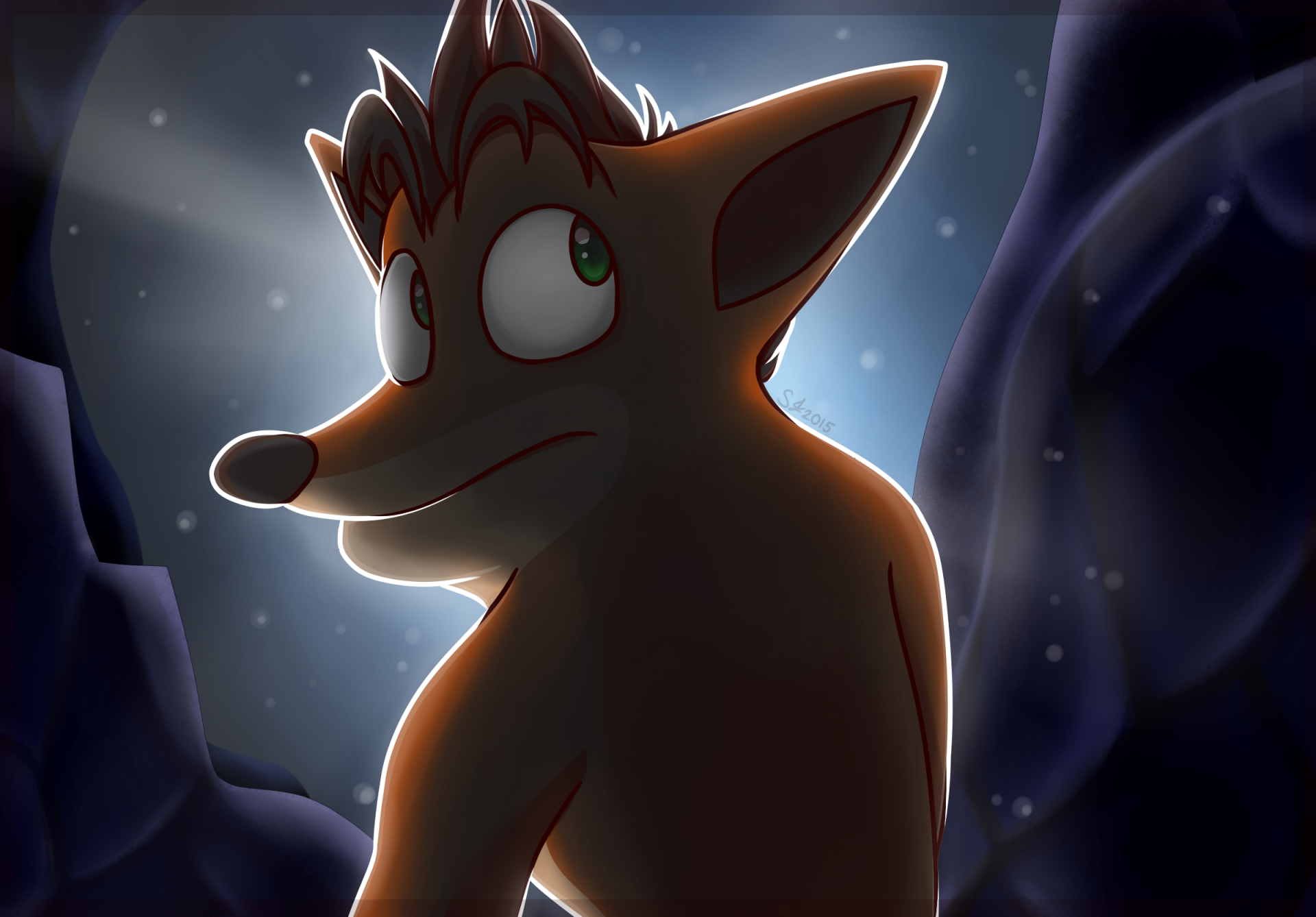 HD PC desktop wallpaper featuring Crash Bandicoot, the iconic video game character, illuminated against a dark, mysterious background.