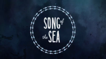 HD desktop wallpaper featuring the title Song of the Sea surrounded by a circular nautical rope design on a dark blue background.