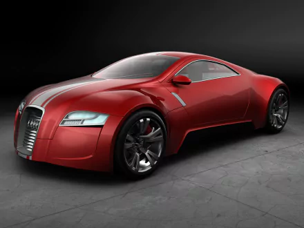 HD PC desktop wallpaper of a sleek red Audi R8 sports car showcased on a dark, textured background.
