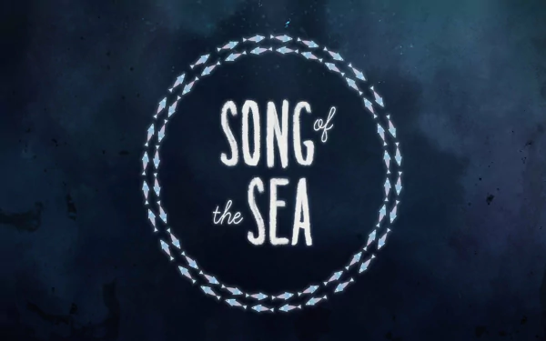 HD desktop wallpaper featuring the title Song of the Sea surrounded by a circular nautical rope design on a dark blue background.