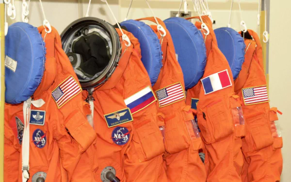  Launch and entry suits hang in readiness for the STS-111 crew