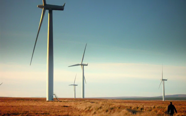 HD PC desktop wallpaper featuring man-made wind turbines set against a clear sky over a dry, open landscape.